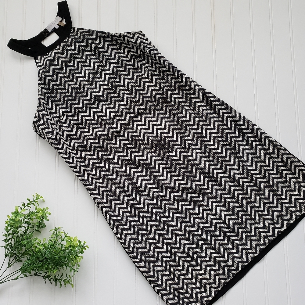 1 State Halter Neck Dress Black White Chevron size XS